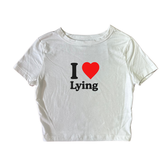 Embroidered ‘I HEART Lying’ Cropped, Short Sleeve, Petite fit, Adult, Female, T-Shirt