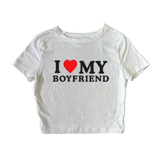 Embroidered ‘I HEART MY BOYFRIEND’ Cropped, Short Sleeve, Petite fit, Adult, Female, T-Shirt