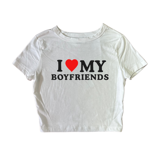 Embroidered ‘I HEART MY BOYFRIENDS’ Cropped, Short Sleeve, Petite fit, Adult, Female, T-Shirt
