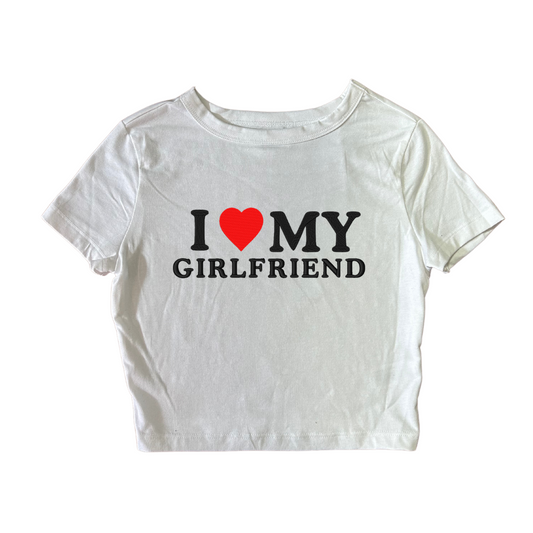 Embroidered ‘I Heart My Girlfriend’ Cropped, Short Sleeve, Petite fit, Adult, Female, T-Shirt