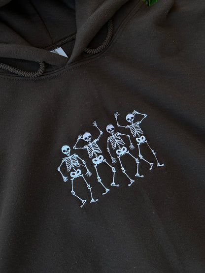 Embroidered 'Small Dancing Skeletons'  Hoodie or Crew Neck, Long Sleeve, Classic fit, Unisex, Adult