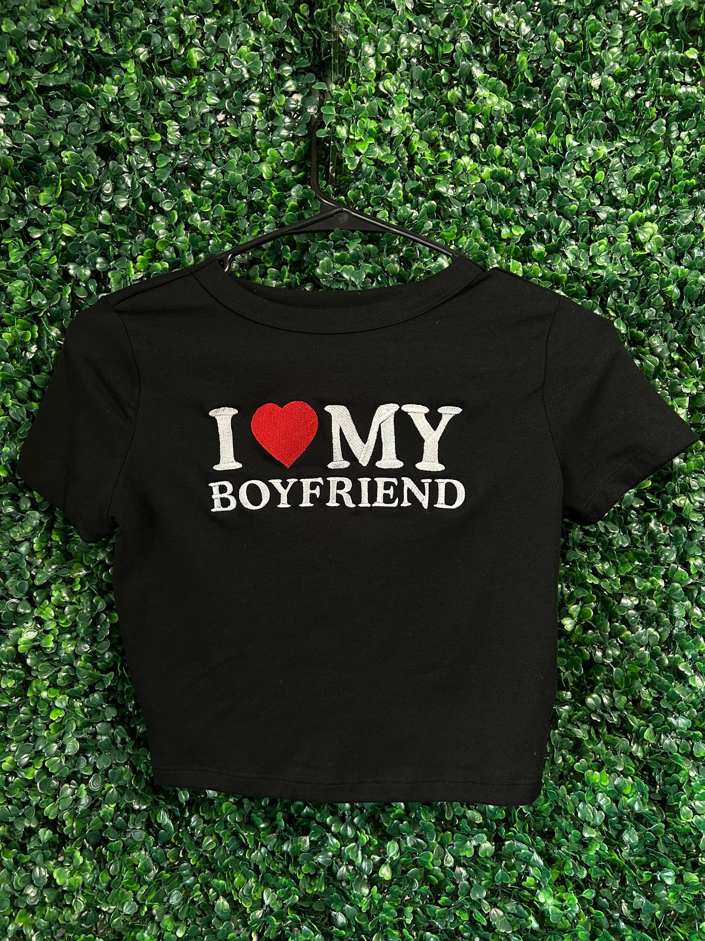 Embroidered ‘I Heart My Boyfriend’ Cropped, Short Sleeve, Petite fit, Adult, Female, T-Shirt