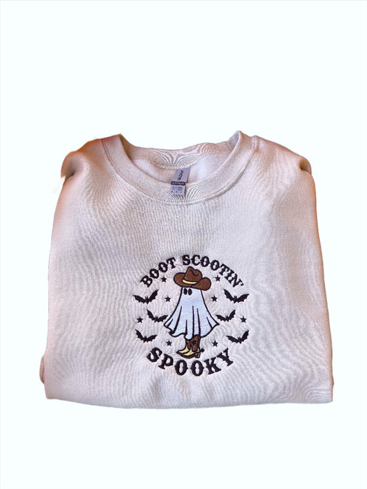 Embroidered 'Boot Scootin Spooky'  Hoodie or Crew Neck Long Sleeve, Classic fit, Unisex, Adult