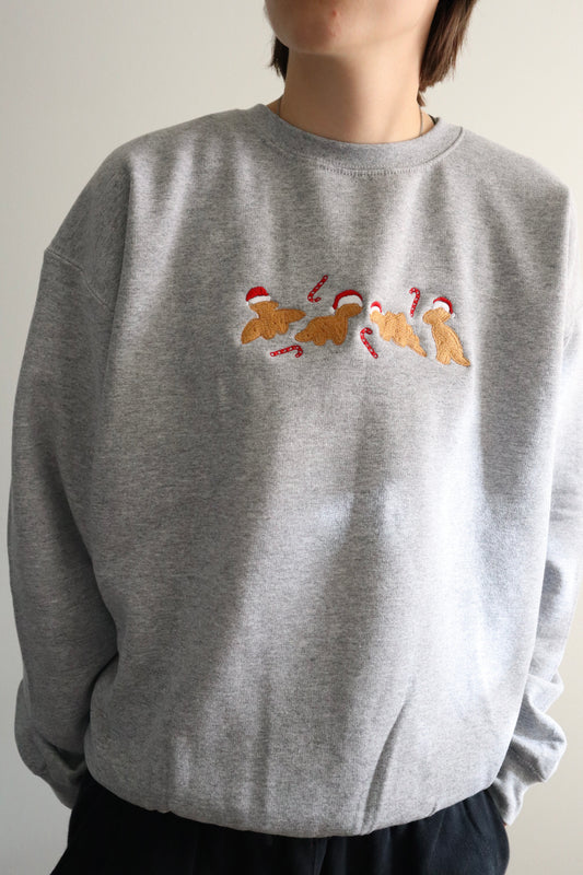 Embroidered “Christmas Dino Chicken Nuggets” Christmas Hoodie or Crewneck, Holiday Sweatshirt, Unisex, Classic Fit, Long Sleeve, Adult