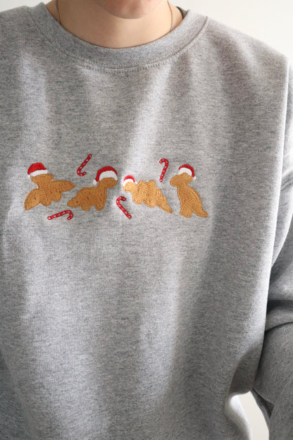 Embroidered “Christmas Dino Chicken Nuggets” Christmas Hoodie or Crewneck, Holiday Sweatshirt, Unisex, Classic Fit, Long Sleeve, Adult