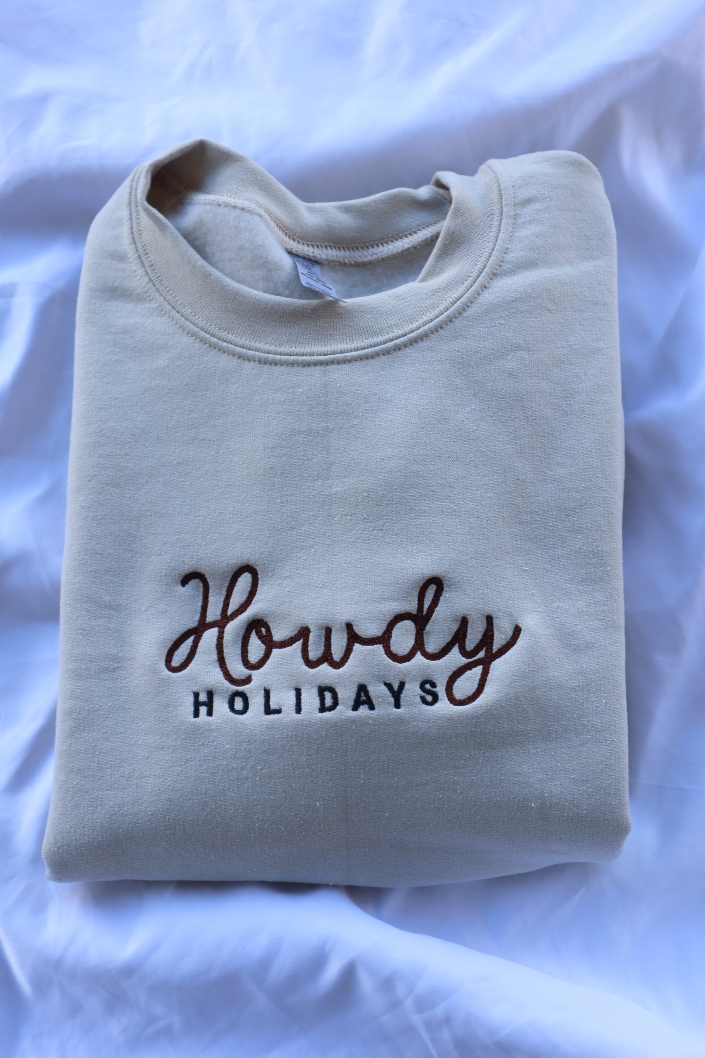 Embroidered “Howdy Holidays” Christmas Hoodie or Crewneck, Holiday Sweatshirt, Unisex, Classic Fit, Long Sleeve, Adult