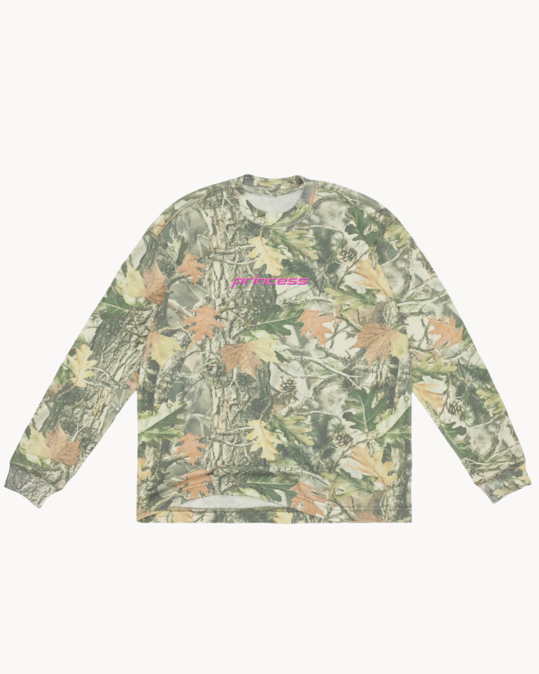 Embroidered Princess Vintage Camo Waffle Long Sleeve Tee 7.0 oz