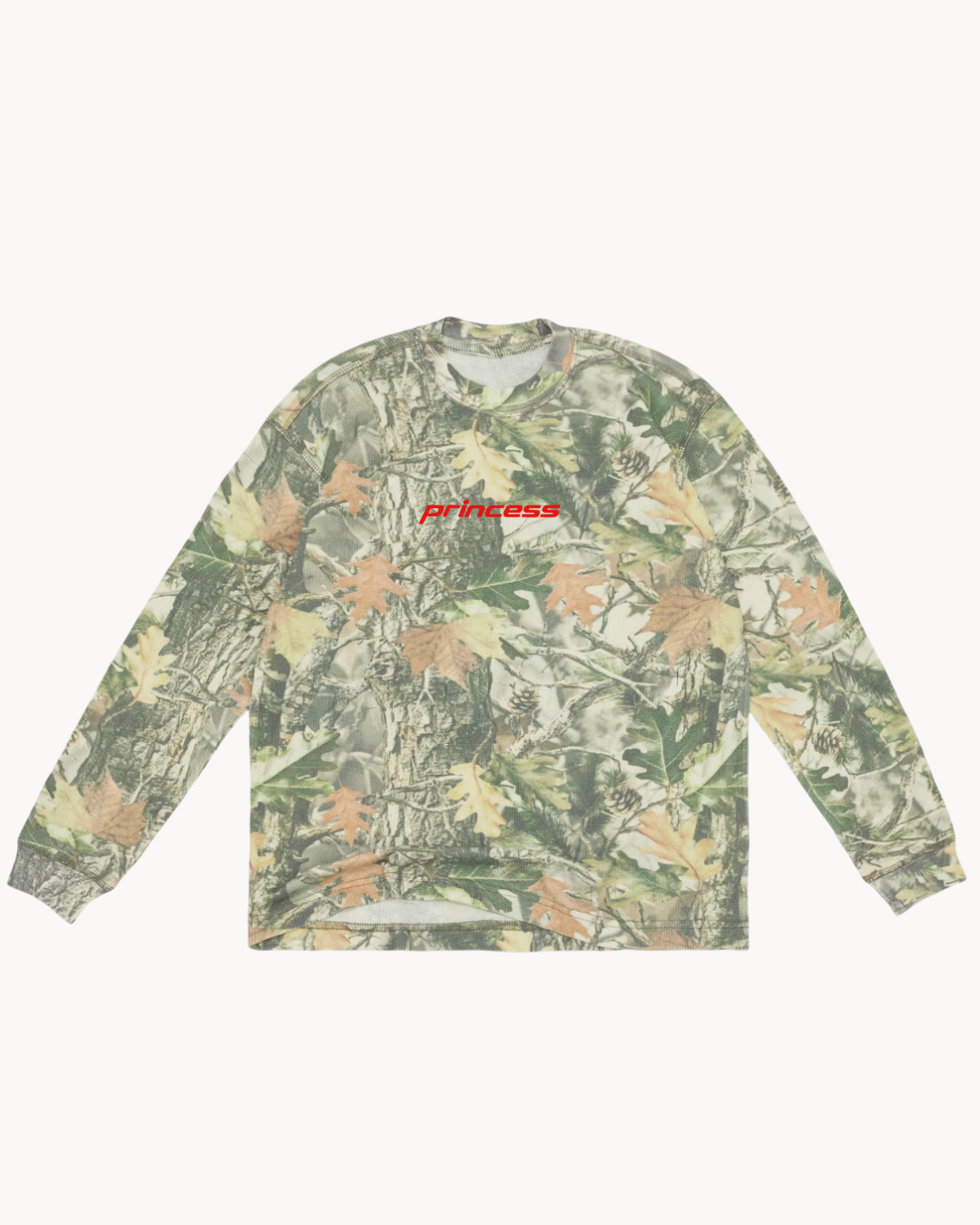 Embroidered Princess Vintage Camo Waffle Long Sleeve Tee 7.0 oz