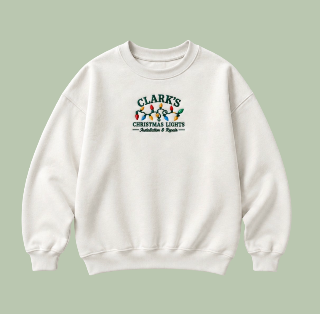 Embroidered “Clarks Christmas Lights” Holidays Christmas Hoodies or Crewnecks Unisex · Classic Fit · Long Sleeve · Adult