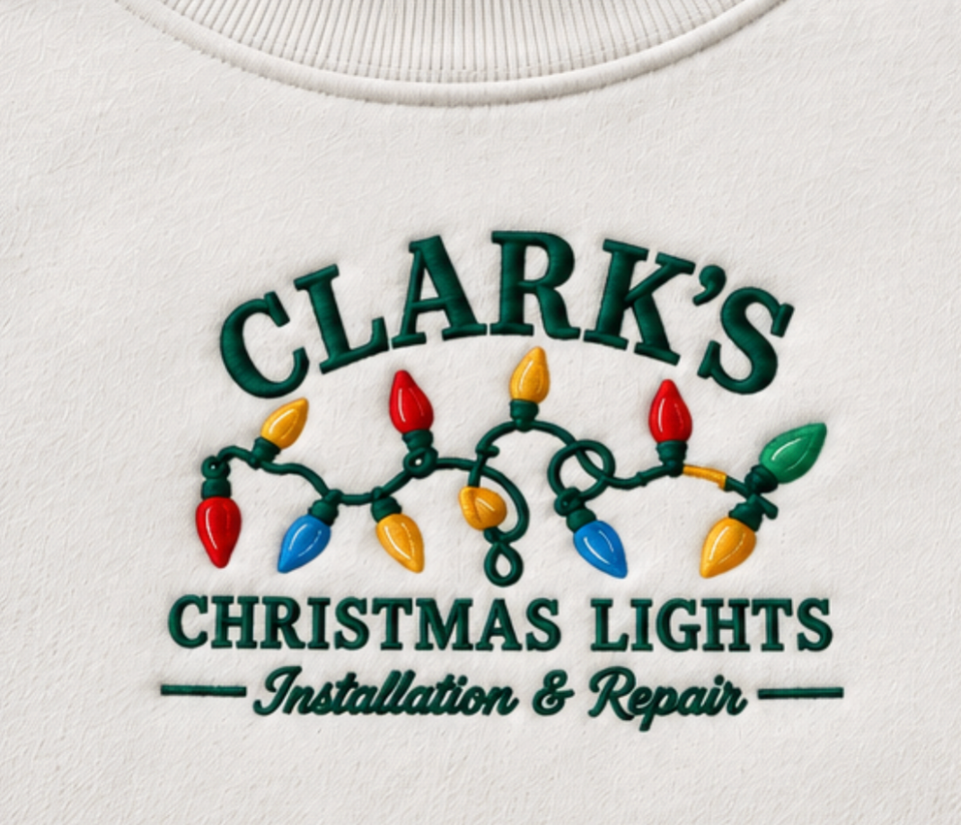Embroidered “Clarks Christmas Lights” Holidays Christmas Hoodies or Crewnecks Unisex · Classic Fit · Long Sleeve · Adult