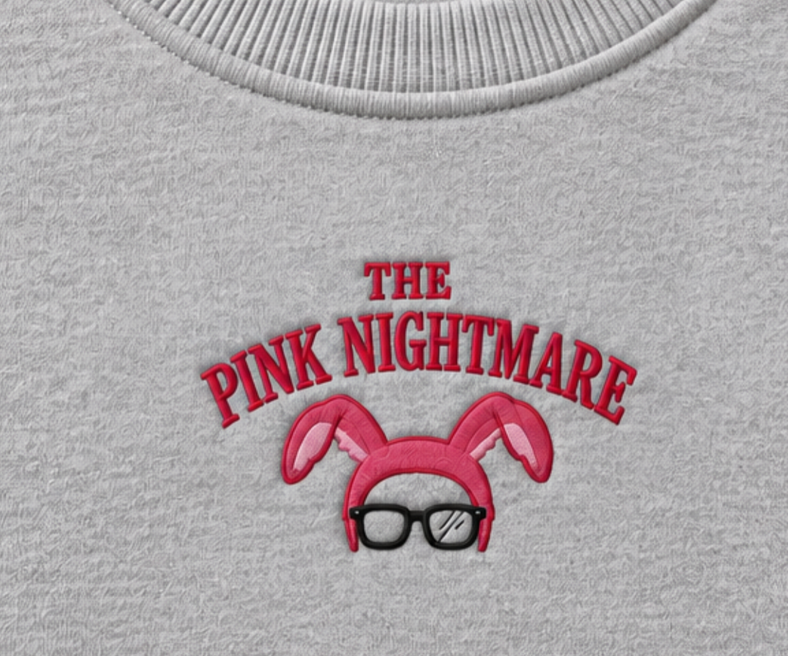 Embroidered “The Pink Nightmare” Holidays Christmas Hoodies or Crewnecks Unisex · Classic Fit · Long Sleeve · Adult