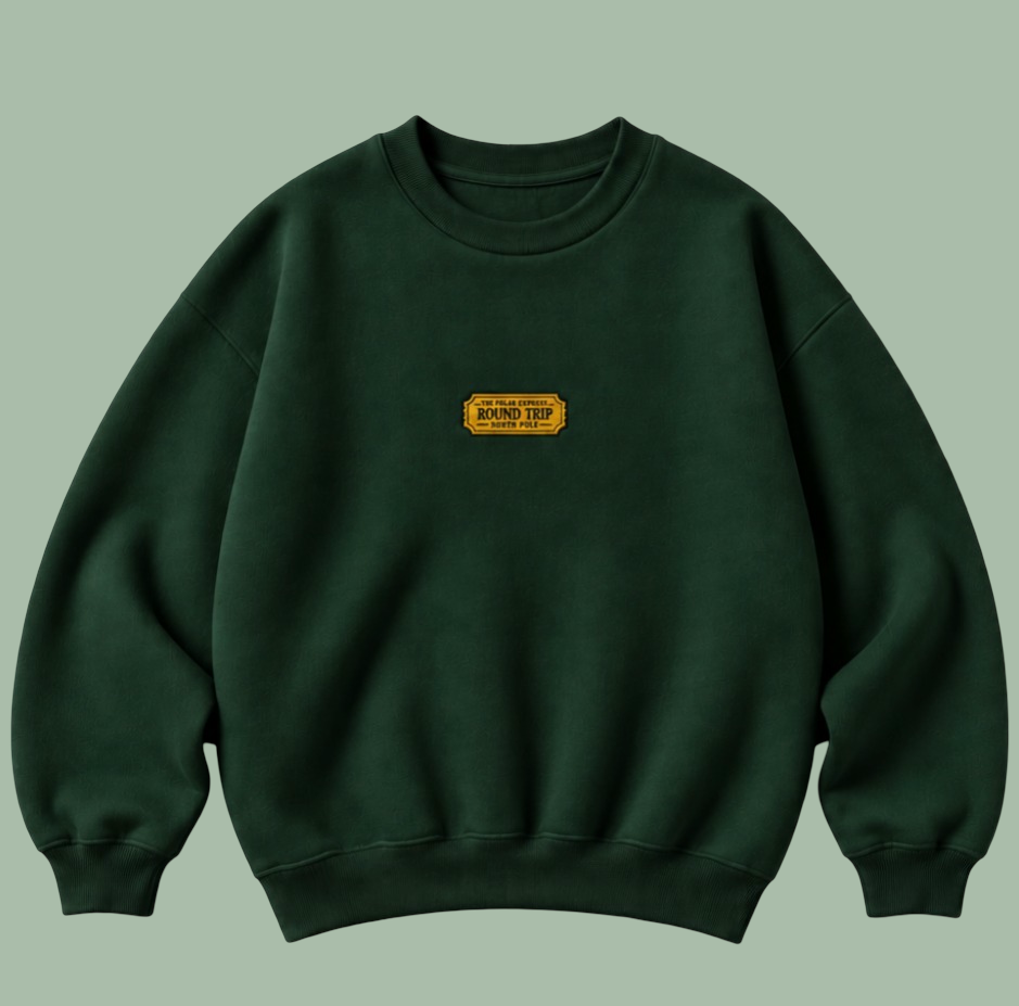 Embroidered “Train Ticket North Pole” Holidays Christmas Hoodies or Crewnecks Unisex · Classic Fit · Long Sleeve · Adult