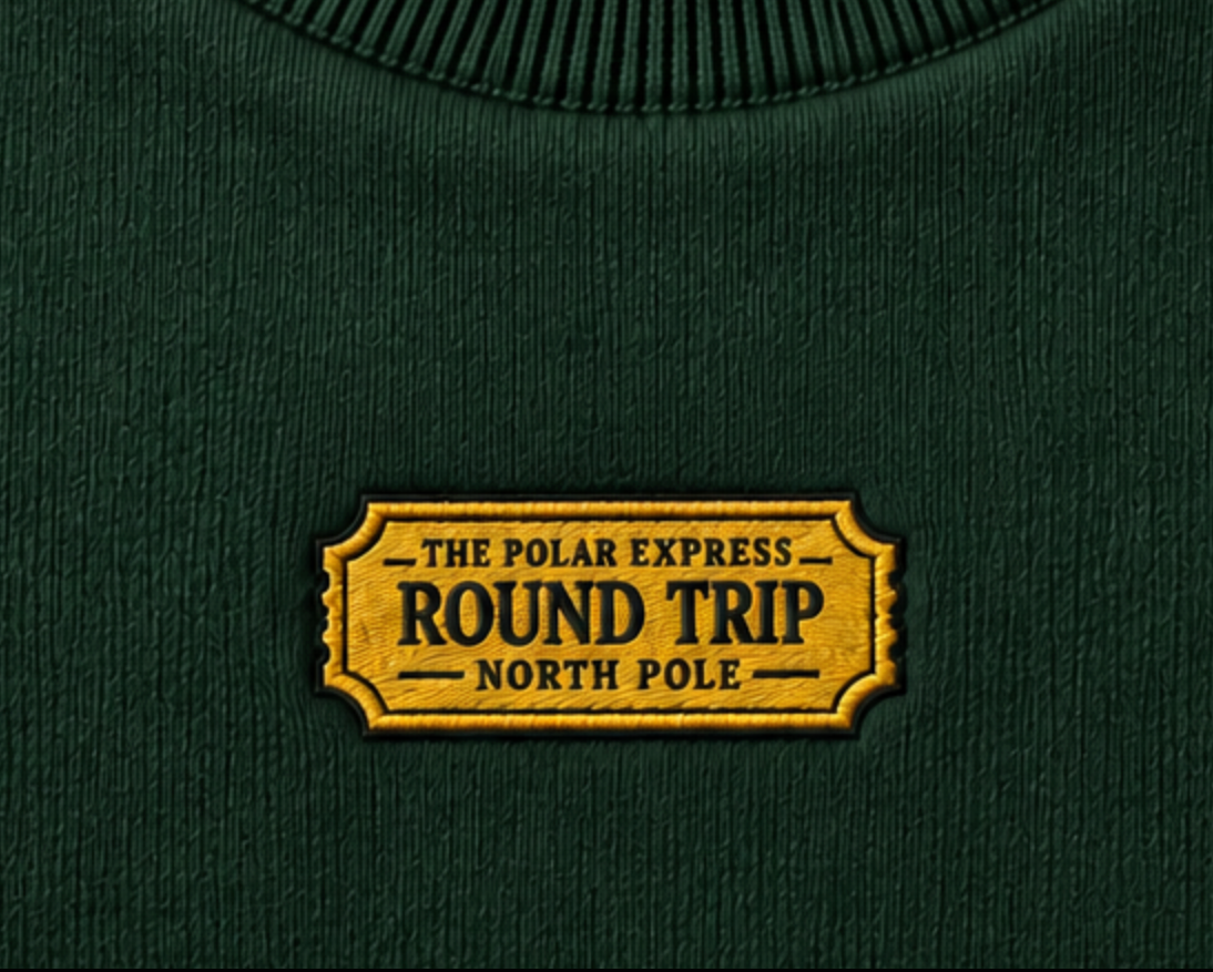 Embroidered “Train Ticket North Pole” Holidays Christmas Hoodies or Crewnecks Unisex · Classic Fit · Long Sleeve · Adult