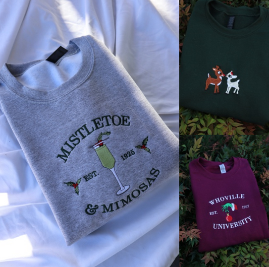 Embroidered “Tis The Season” Holidays Christmas Hoodies or Crewnecks Unisex · Classic Fit · Long Sleeve · Adult