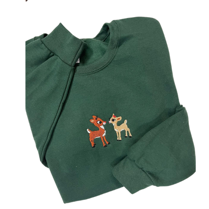 Embroidered 'Christmas Deer' Hoodie or Crew Neck, Long Sleeve, Classic fit, Unisex, Adult
