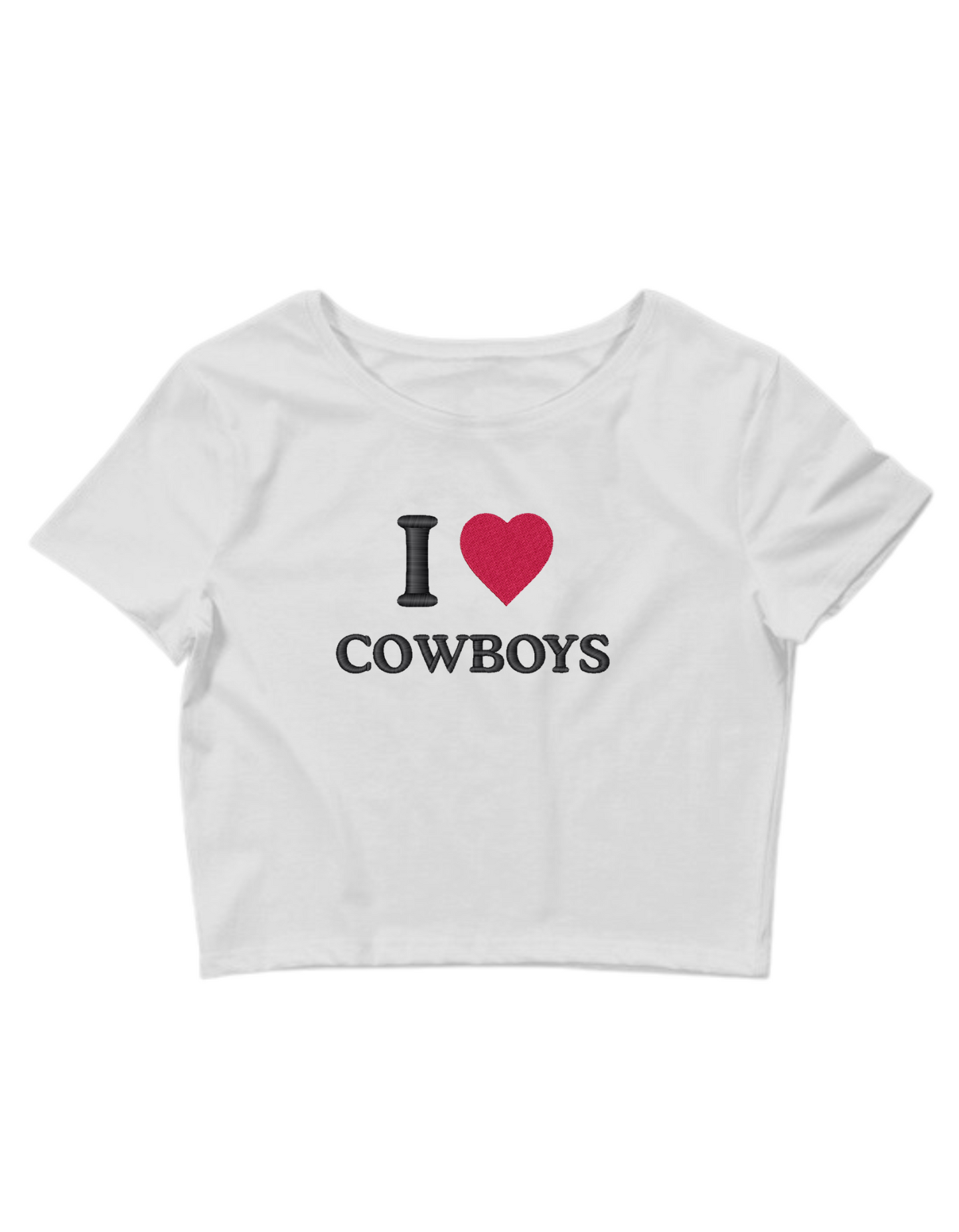 Embroidered ‘I Heart Cowboys’ Cropped, Short Sleeve, Petite fit, Adult, Female, T-Shirt
