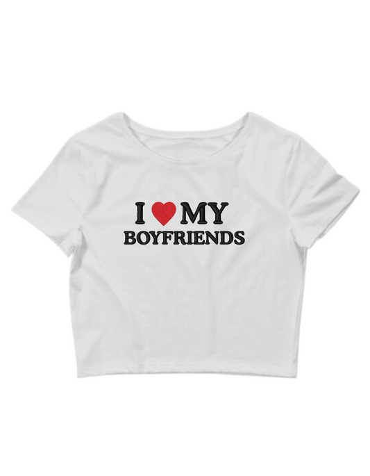 Embroidered ‘I Heart My Boyfriends’ Cropped, Short Sleeve, Petite fit, Adult, Female, T-Shirt