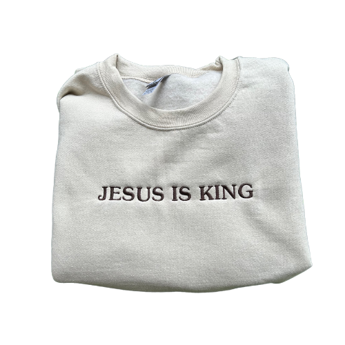 Embroidered 'Jesus is King' Hoodie, Crew Neck Long Sleeve, Classic fit, Unisex, Adult