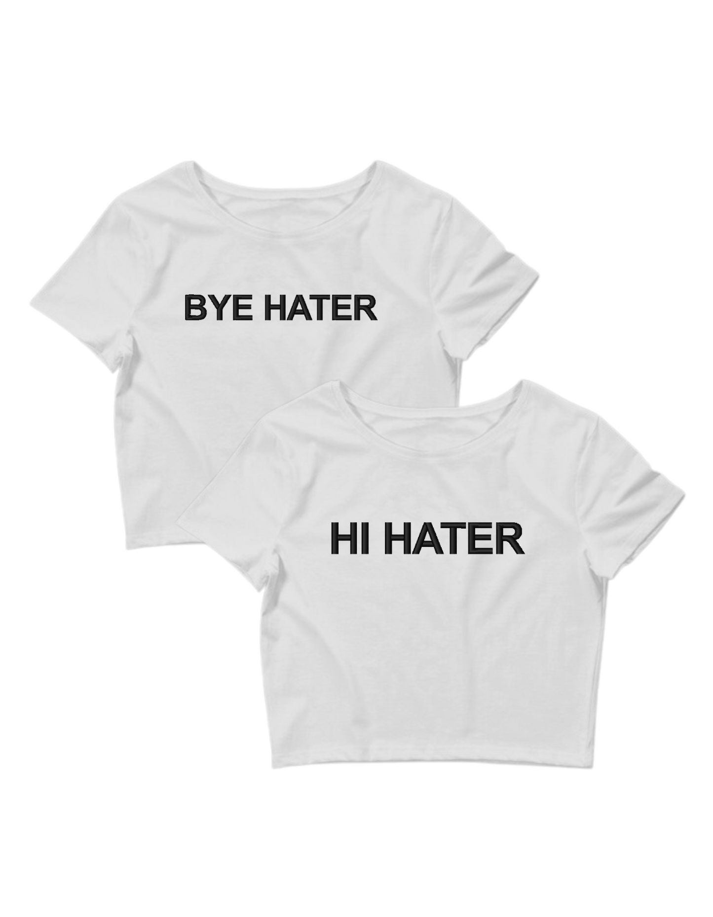 Embroidered ‘Hi Hater Bye Hater’ Cropped, Short Sleeve, Petite fit, Adult, Female, T-Shirt