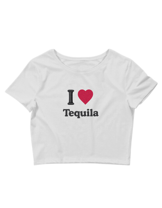 Embroidered ‘I HEART tequila’ Cropped, Short Sleeve, Petite fit, Adult, Female, T-Shirt