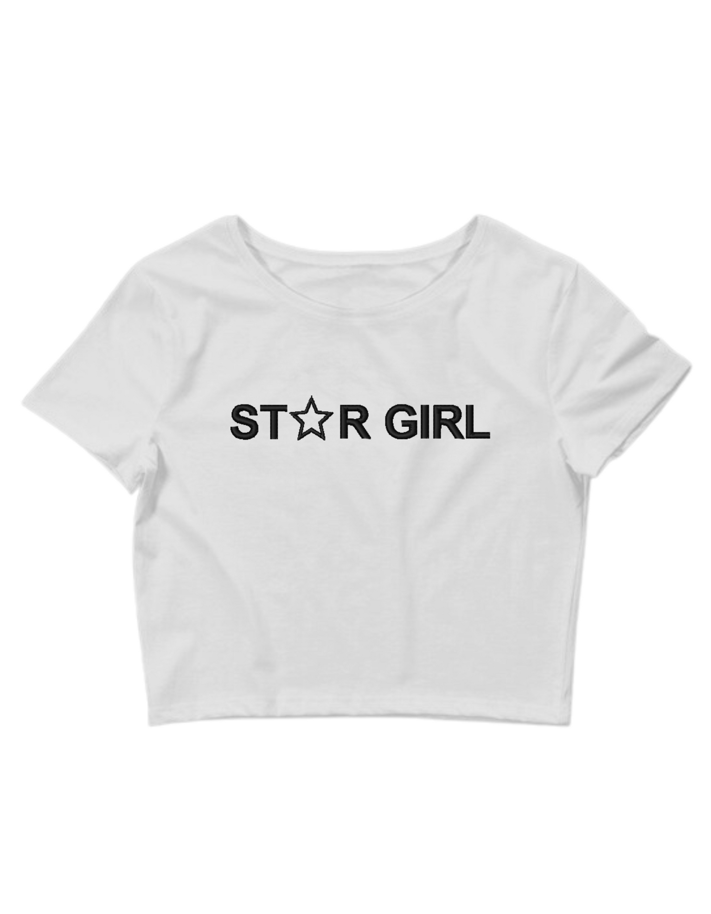 Embroidered "Star Girl" Cropped Baby T, Petite fit, Short Sleeve, Female, Adult