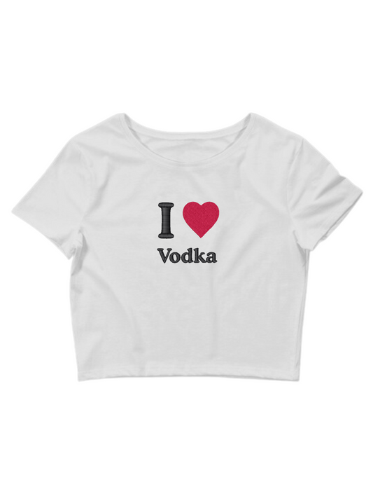 Embroidered ‘I HEART vodka’ Cropped, Short Sleeve, Petite fit, Adult, Female, T-Shirt