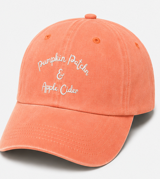 Embroidered Pumpkin Patches and Apple Cider Hat, Adult, Unisex, Washed Chino Cap
