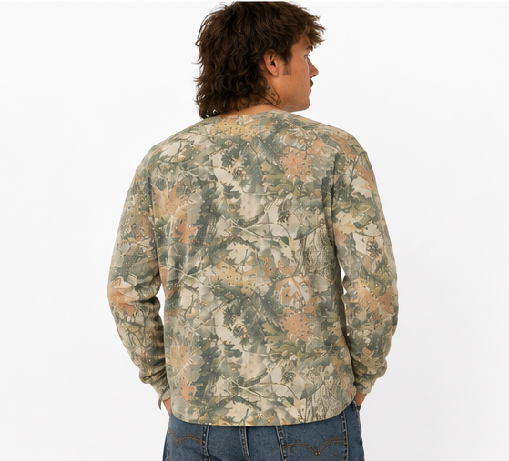 Embroidered Cowboy Club Vintage Camo Waffle Long Sleeve Tee 7.0 oz