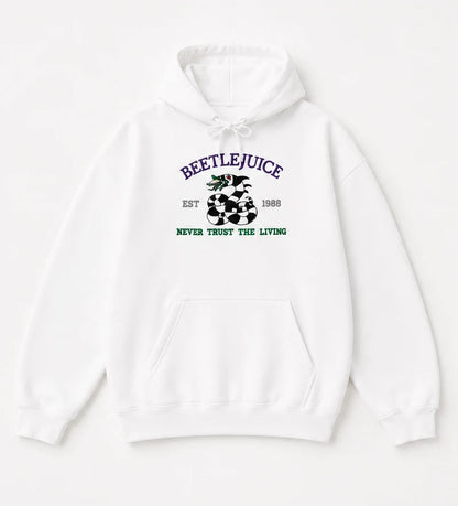 Embroidered 'Beetle Never Trust The Living' Hoodie or Crew Neck, Long Sleeve, Classic fit, Unisex, Adult