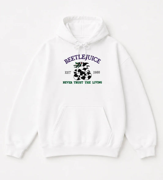 Embroidered 'Beetle Never Trust The Living' Hoodie or Crew Neck, Long Sleeve, Classic fit, Unisex, Adult