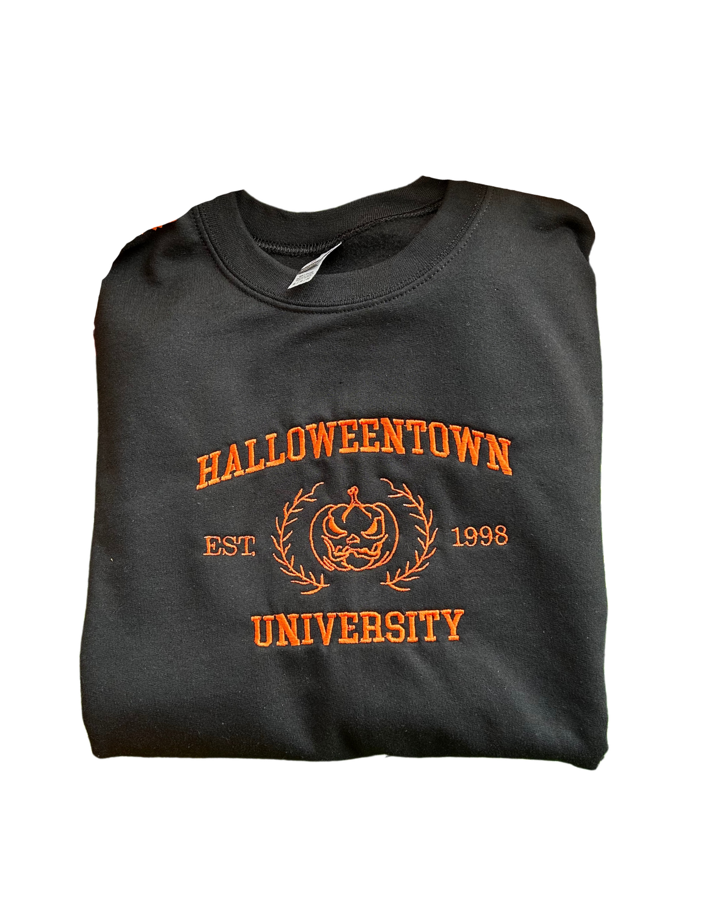 Embroidered 'Halloween University Scary Pumpkin Head'  Hoodie or Crew Neck, Long Sleeve, Classic fit, Unisex, Adult