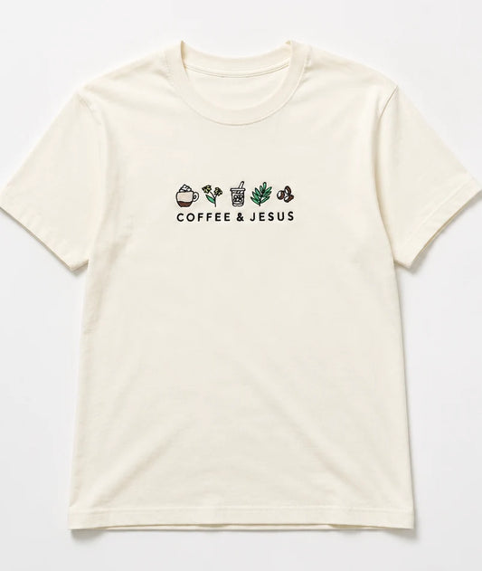 Embroidered Coffee and Jesus, Easter, Short Sleeve, Modern Classic Fit, Unisex, Adult T-Shirt