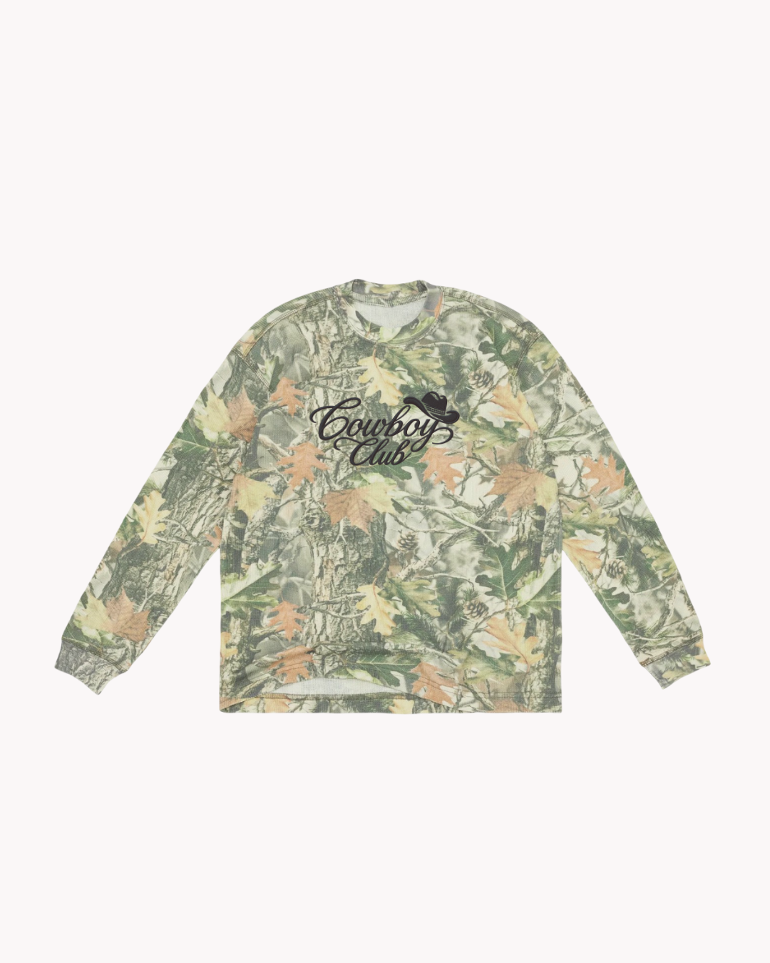 Embroidered Cowboy Club Vintage Camo Waffle Long Sleeve Tee 7.0 oz