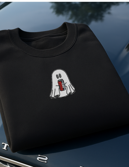 Embroidered 'Ghost Zero Dark Soda' Hoodie or Crew Neck, Long Sleeve, Classic fit, Unisex, Adult