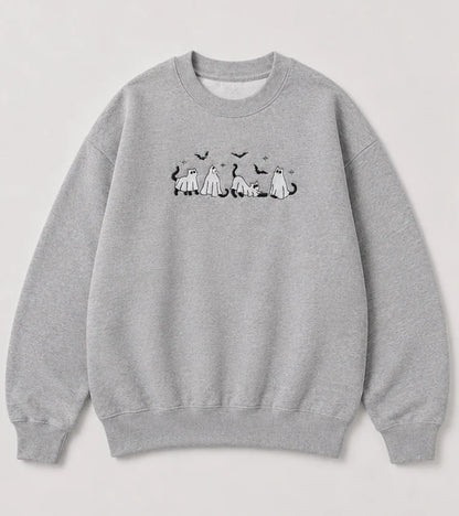 Embroidered 'Ghost Cats'  Hoodie or Crew Neck Long Sleeve, Classic fit, Unisex, Adult