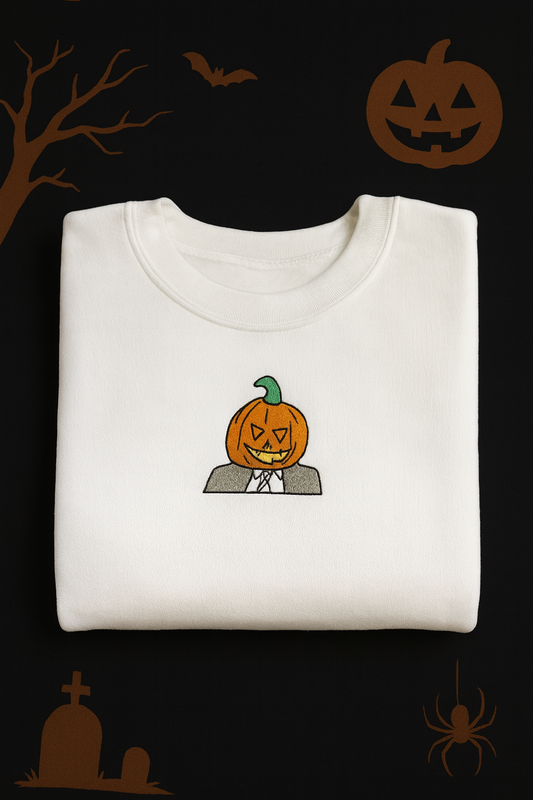 Embroidered 'Office Pumpkin Head' Hoodie or Crew Neck, Long Sleeve, Classic fit, Unisex, Adult
