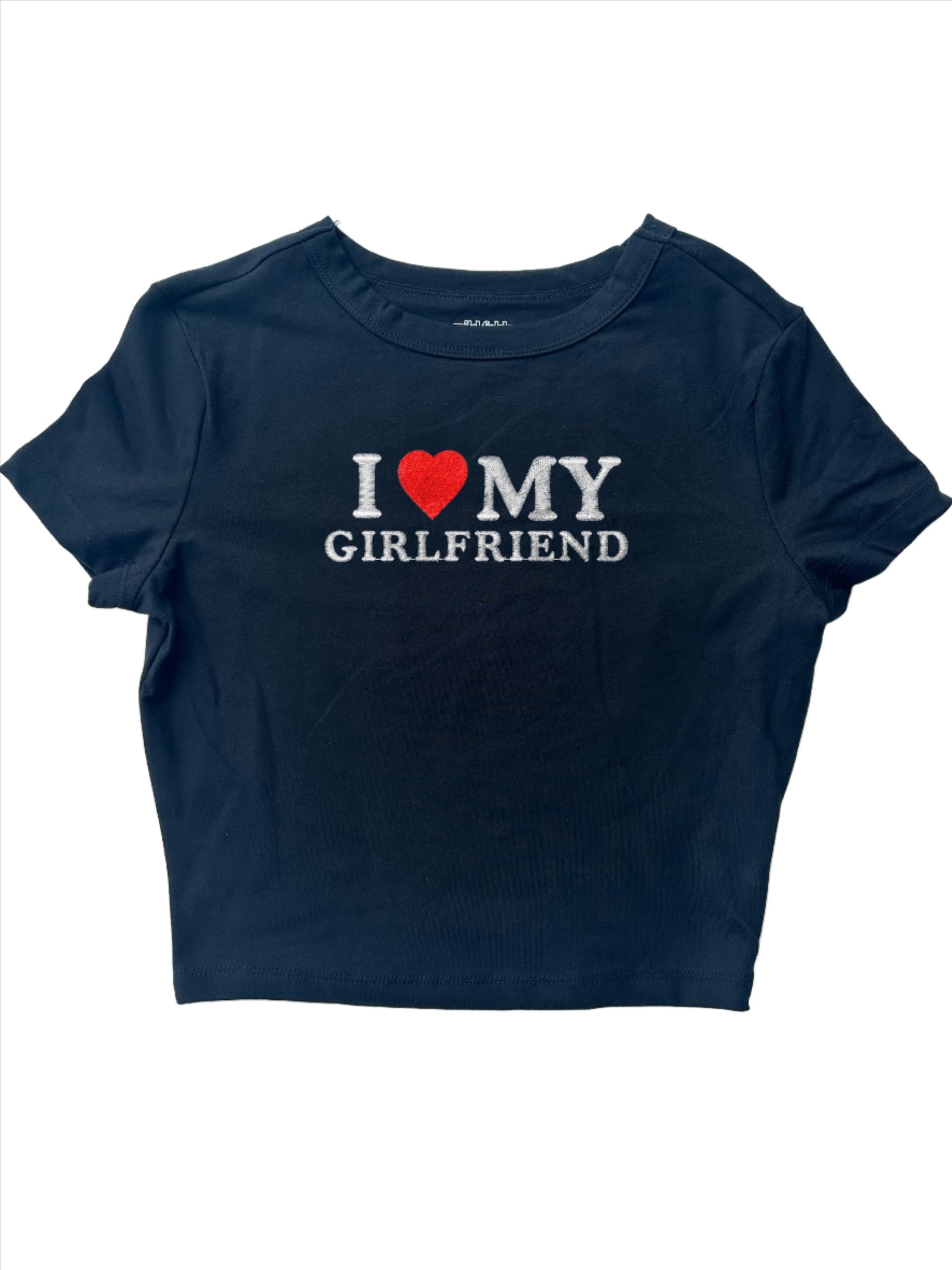 Embroidered ‘I Heart My Girlfriend’ Cropped Short Sleeve T-Shirt, Petite  Fit, Adult Female by KDM Vintage