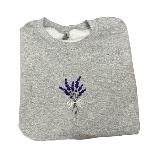 Embroidered 'Spring Lavender Boquet' Hoodie or Crew Neck, Long Sleeve, Classic fit, Unisex, Adult
