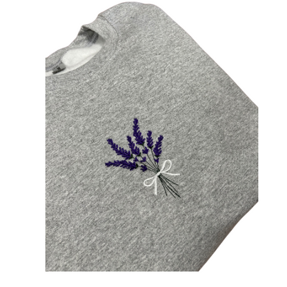 Embroidered 'Spring Lavender Boquet' Hoodie or Crew Neck, Long Sleeve, Classic fit, Unisex, Adult