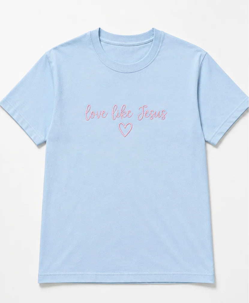 Embroidered love like Jesus, Easter, Short Sleeve, Modern Classic Fit, Unisex, Adult T-Shirt