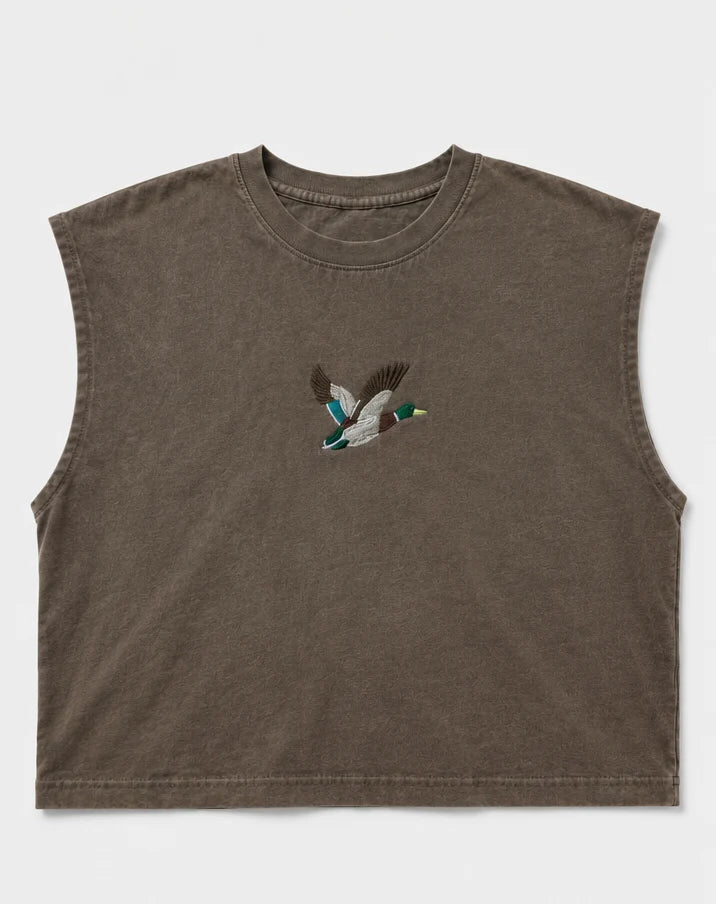 Embroidered Mallard Duck Cropped Muscle Tee, Tank Top, Crop Fit, Unisex, Adult