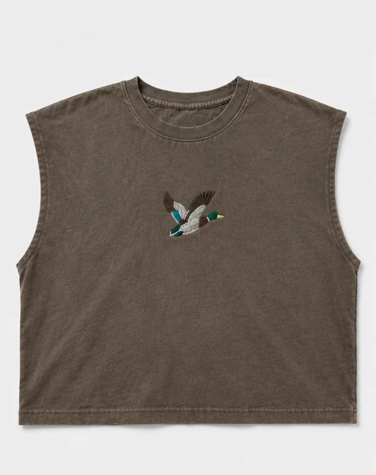 Embroidered Mallard Duck Cropped Muscle Tee, Tank Top, Crop Fit, Unisex, Adult