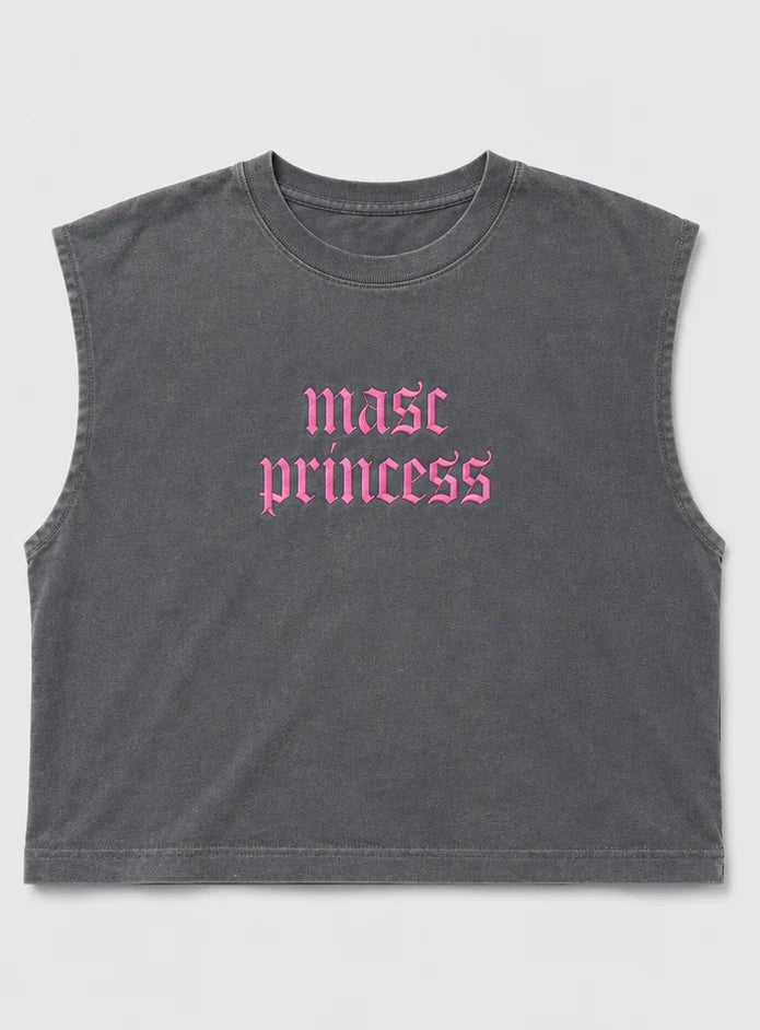 Embroidered Masc Princess Cropped Muscle Tee, Tank Top, Crop Fit, Unisex, Adult (Copy)