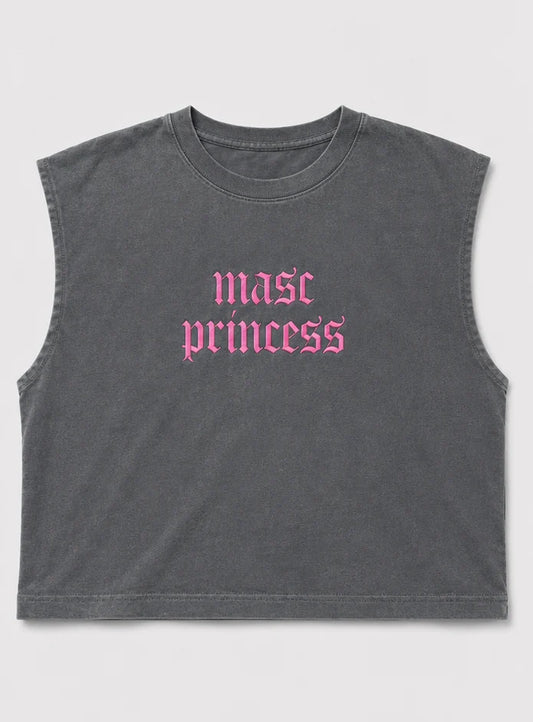 Embroidered Masc Princess Cropped Muscle Tee, Tank Top, Crop Fit, Unisex, Adult (Copy)