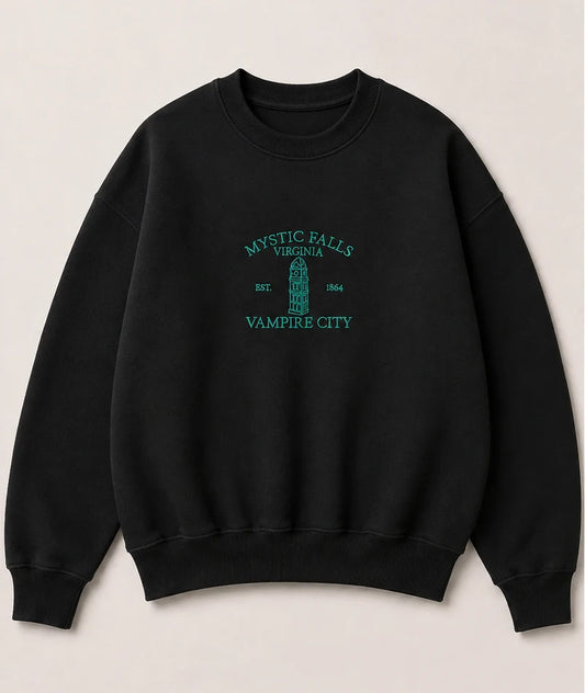 Embroidered 'Vampire City' Hoodie or Crew Neck, Long Sleeve, Classic fit, Unisex, Adult