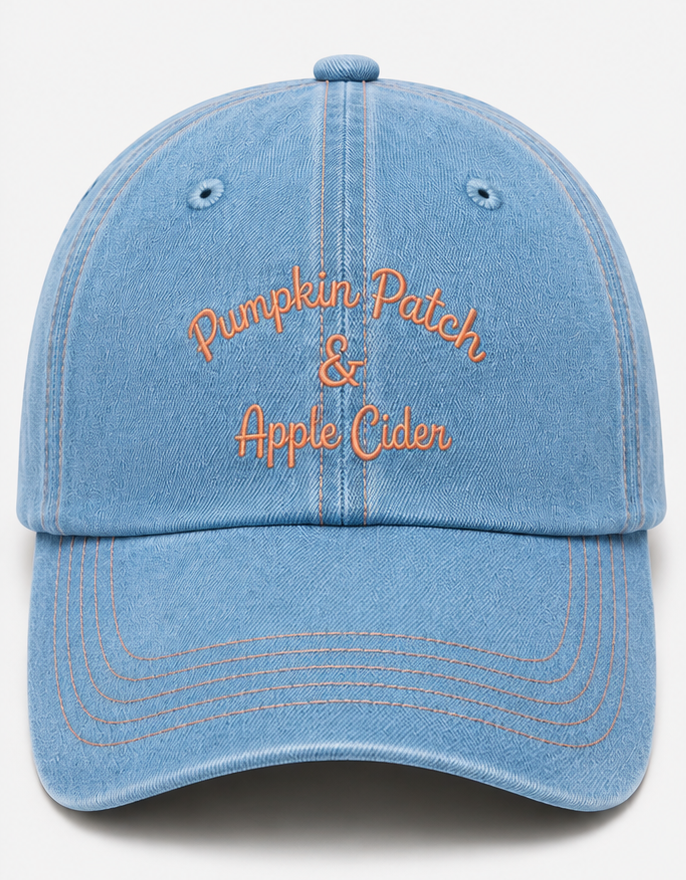 Embroidered Pumpkin Patches and Apple Cider Hat, Adult, Unisex, Washed Chino Cap