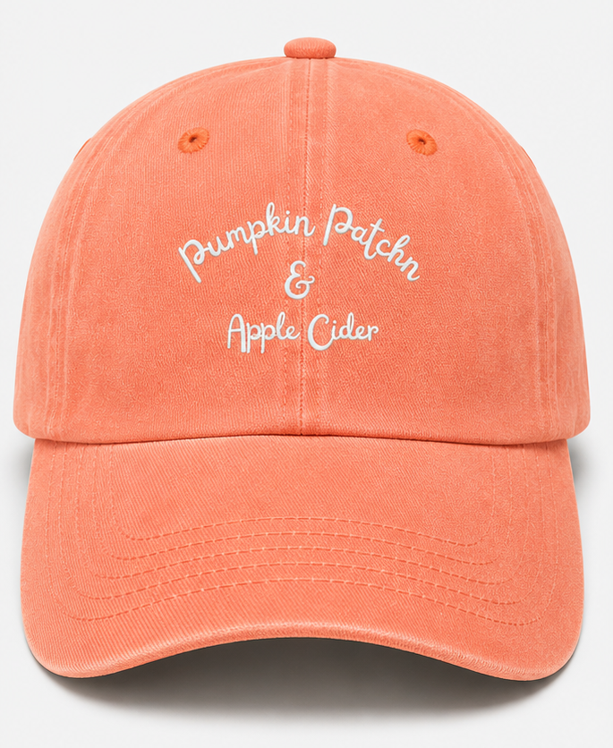 Embroidered Pumpkin Patches and Apple Cider Hat, Adult, Unisex, Washed Chino Cap