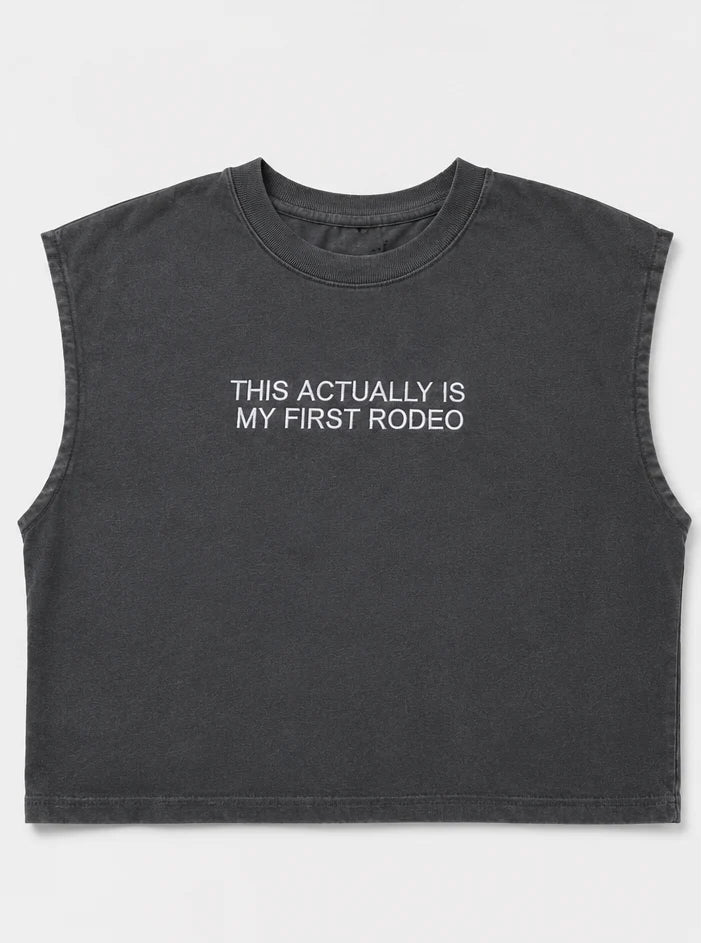 Embroidered This Actually Is My First Rodeo Fish Cropped Muscle Tee, Tank Top, Crop Fit, Unisex, Adult