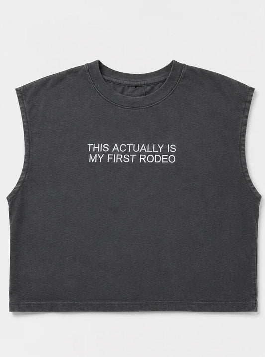 Embroidered This Actually Is My First Rodeo Fish Cropped Muscle Tee, Tank Top, Crop Fit, Unisex, Adult