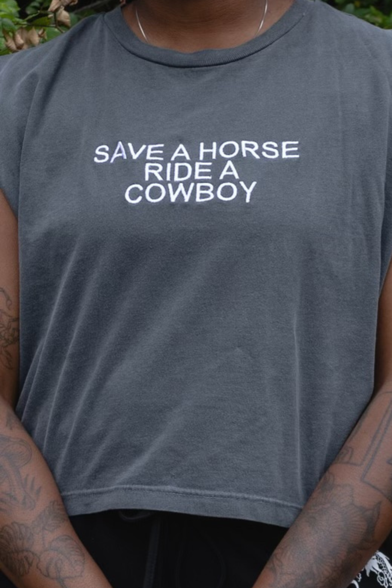 Embroidered Save A Horse Ride a Cowboy Cropped Muscle Tee, Tank Top, Crop Fit, Unisex, Adult